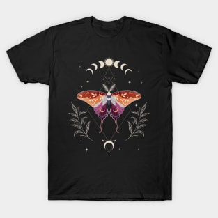 Lesbian Luna Moth Celestial Cottagecore LGBT Pride Flag T-Shirt